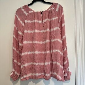 A.N.A. Women’s Lg  Pink & White Tie Dye Long Sleeve Flowy Relaxed Peasant Blouse